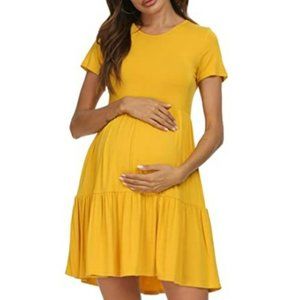 levaca Women Loose Swing Casual Dress-Yellow/Gold
